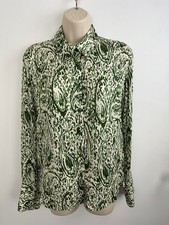 Zara Bluse Grün Weiß Wirbel Knopfleiste 100% Viskose Damen EUR M 