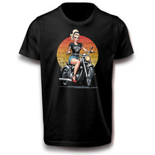 Biker Retro T-Shirt Motorradfrau Rockabilly Vintage Sonnenuntergang Shirt Damen-