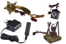 Set: Krippenbeleuchtung mit Trafo, Flackerlicht-Lagerfeuer, Laterne u.Komet