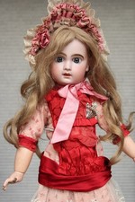 ANTIK JUMEAU PUPPENKLEID mit HAUBE  FÜR 50-55 cm ANTIKE PUPPE DOLL DRESS