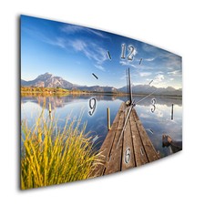 BM Wanduhr 50 cm x 25 cm leises Uhrwerk Quarzuhrwerk 167-1a Berge Felsen See