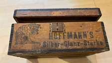 Antik Hoffmann‘s Silber Glanz Stärke Holzkiste mit Katze 43x28x18cm leer defekt