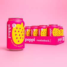(0,94€/100ml) Poppi Strawberry Lemon 12x USA Import–Prebiotic Sparkling Drink