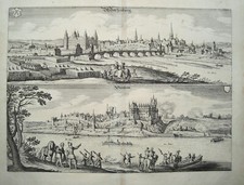 Aschaffenburg/ Steinheim  Bayern alter Merian  Kupferstich der Erstausgabe 1644