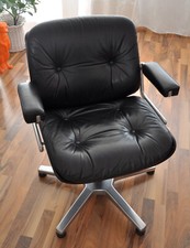 Martin Stoll Giroflex Bürostuhl Drehbar Schwarz Leder Vintage 60er 70er