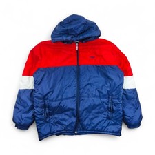 Fila Puffer Jacke Herren XL Blau Rot Vintage Winter Jacket Retro Kapuze