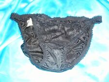 Vintage Antinea France sexy Glanz Nylon Spitzen Slip Tanga 36-38 schwarz (la58)