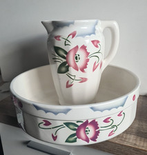 Groß Art Deco Spritzdekor Set Schüssel und Kanne Waschset 30er-40er Jahre Design