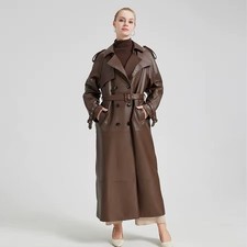 Damen Faux Leder Trench Coat