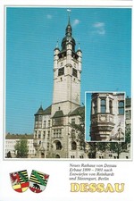  farbige - Ak " Dessau - Neues Rathaus mit Erker " unbeschrieben