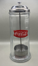 RETRO US DINER STYLE COCA-COLA 2014 STROHHALMSPENDER GLAS / VERCHROMTER DECKEL