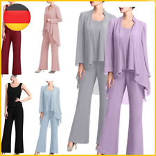 DE Damen Chiffon Spitze 3-teilige Hosen Anzüge Mutter der Braut Kleid Büro Set