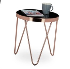 Beistelltisch, Kupfer & Schwarzglas, 46 x 42 x 42, Design Kaffeetisch Sofatisch