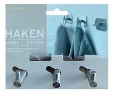 Tchibo 3 silberne selbstklebende Badhaken Handtuchhaken 3M Klebestreifen
