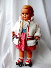 STORCH- Puppe, Celluloidpuppe, Spielpuppe, Sammlerpuppe 48 cm, antik, Rollschuhe