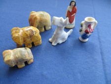 6 Miniaturen  Stein etc. - Elefanten Hund Figur Vase, für Setzkasten