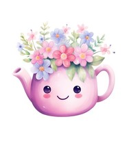 Watercolour teapot flowers 9x9