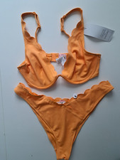 Hunkemöller Bügel-Bikini Scallop Orange 85D, XL, highleg, Strukturmuster