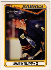 1990 O-Pee-Chee Hockey Uwe Krupp No. 390 Buffalo Sabres