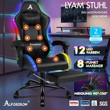 ALFORDSON Gaming Stuhl Büro Massage 12 RGB LED Computer Sitz PU Leder