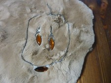 Schmuckset-Silber-Steine-Kette-Collier-Ohrringe-Hängeohrringe-Vintage-neuwertig