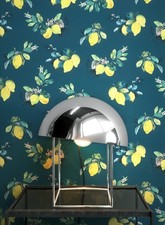 Tapete Vliestapete Blau Zitronen Blätter Blumen Mustertapete Zitronentapete