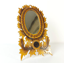 Vintage Tischplatte Kosmetikspiegel geschnitzt Holz Volkskunst Mid Century 60...