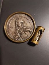 Antike Medaille Maria m. d. unbefleckten Herz und winziger Taschenaltar