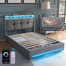 Polsterbett 90x200cm Doppelbett Stauraumbett Bettgestell mit USB/LED Lattenrost