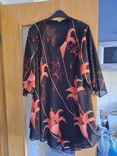 Festliche TUNIKA mit Lurex, schwarz mit rosaroten Blüten, 4XL, doppellagig