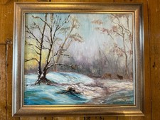 Vintage Acryl Brett Landschaft Hirsch Wald Mid Century Kunst Abstrakt Modern