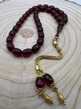 Tesbih Ates Kehribar 925 Gümüs Silber Misbaha Rosary El Boy Kapsül Habbe Altin