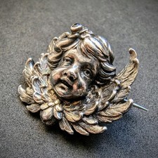 Jugendstil Brosche min. 750 Silber Putto Engel hohl alt antik c. 1910