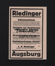 AUGSBURG, Werbung 1925, L. A. Riedinger Maschinen-Bronzewaren-Fabrik AG Kältemas