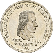 Künker: BRD, 5 Mark 1955 F, 150. Todestag Friedrich von Schiller, Silber, Top!