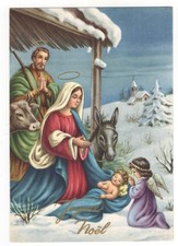 AK Weihnachten, Jesus im Umhang von Maria, betender Engel, Josef