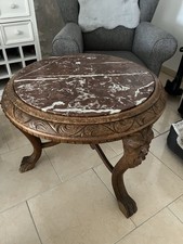 Antiker Runder Tisch Mit Marmorplatte