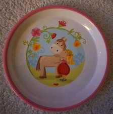 HABA wunderschöner Kinderteller 18cm Melamin-Teller Mädchen&Pferd Pferdemädchen