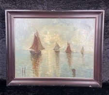 Antik Ölgemälde Segelschiffe Meer Maritim Realismus alt Öl auf Leinwand Nachlass