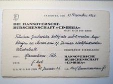 Burschenschaft Cimbria Hannover - 1930 - Einladung Winterball / Studentika
