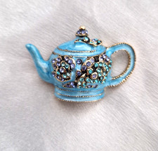 Blaue Teekanne Brosche Vintage
