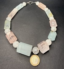 XXL natürlicher MORGANIT AQUAMARIN Kristall Edelstein-Kette COLLIER 48cm