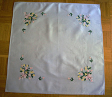 Alte bestickteTischdecke aus Baumwolle 89 x 89 cm Omas handarbeit Blau