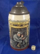 Alter Mettlach Bierkrug GLÜCK AUF! Bergmann & Zwerge von 1895 Villeroy & Boch