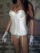 Dominique edle Glanz Satin Mieder Straps Corsage creme Gr. 75 C Korsage (CL3)