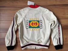 100%ORIG GUCCI LEDERJACKE LEDER JACKE BOMBER GR.50 S/S18 LOGO 497399 XG523 CREME