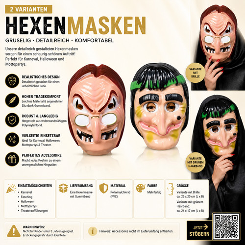 Hexenmaske pvc gummiband - hexenmaske,