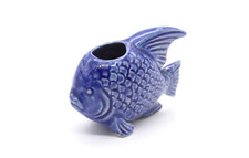 Zahnstocherhalter Zahnstocherspender Keramik Fisch Form blau Vintage H 5,5 cm