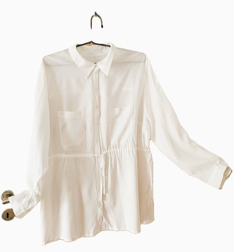 Weiße longbluse druck hinten - longbluse,