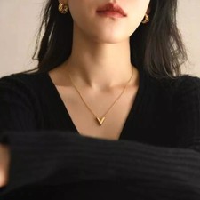 Edelstahl Halskette V-Kette Geo Minimal Basic 18K Gelbgold vergoldet NEU!